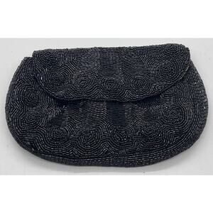 Vintage Black Beaded Coin Purse Wallet